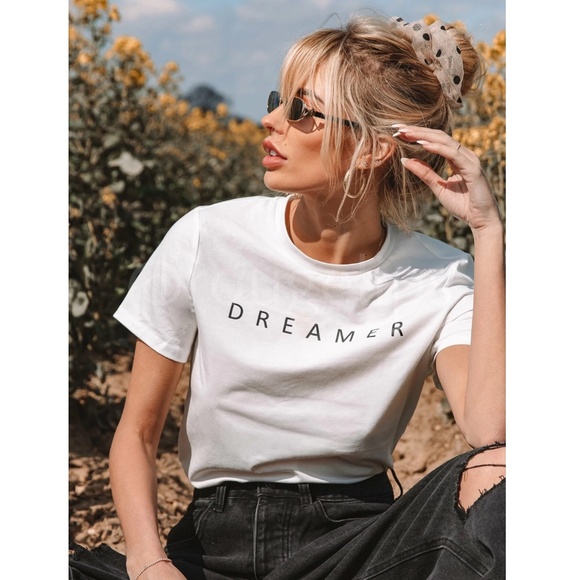 White Graphic Text Print Tee Shirt Short Sleeve Crew Neck - Picture 6 of 7